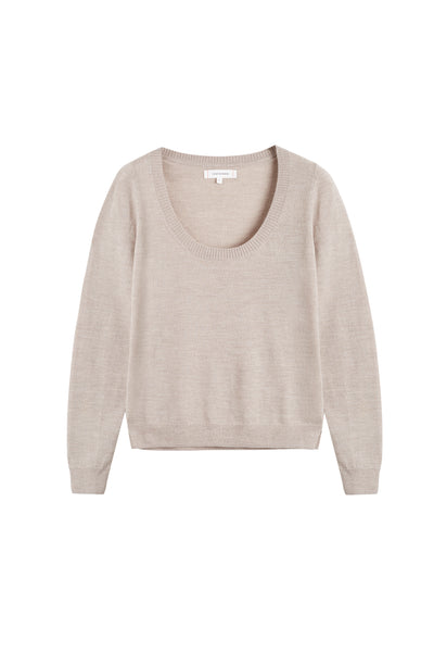 Oatmeal Pure Merino Scoop Neck Sweater