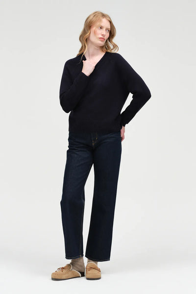 Navy Wool-Cashmere V-neck Sweater