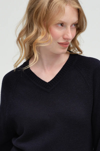 Navy Wool-Cashmere V-neck Sweater
