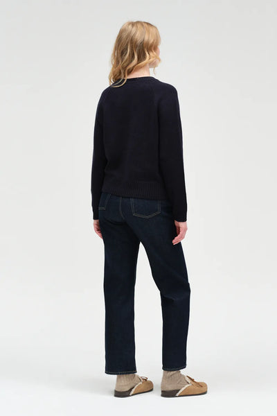 Navy Wool-Cashmere V-neck Sweater