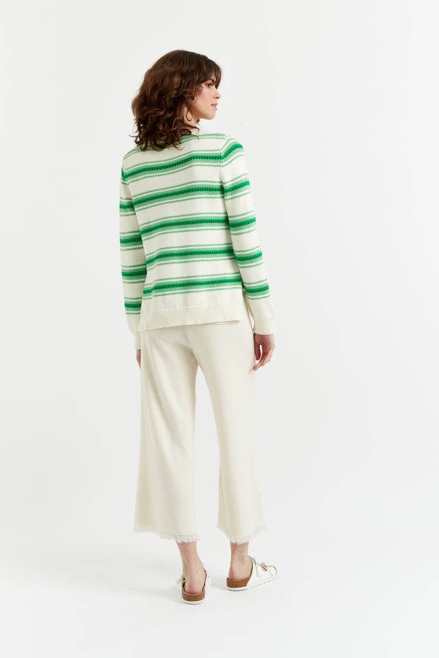 Green Lace Stitch Cotton Sweater image 3