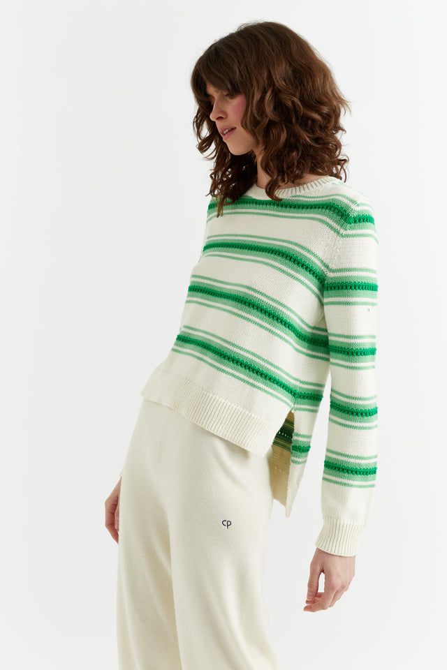 Green Lace Stitch Cotton Sweater image 1