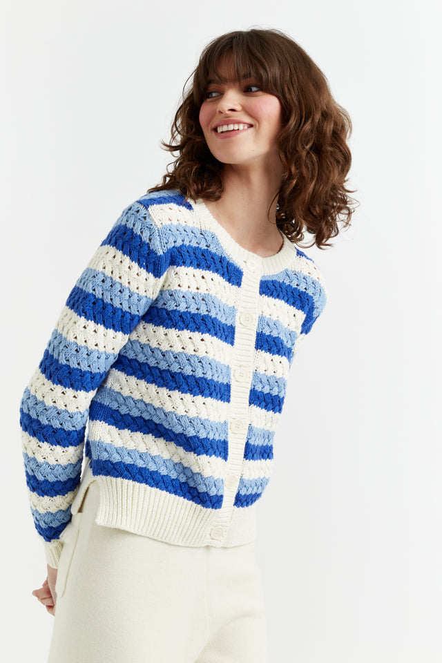 Blue Cotton Crochet Cardigan image 1