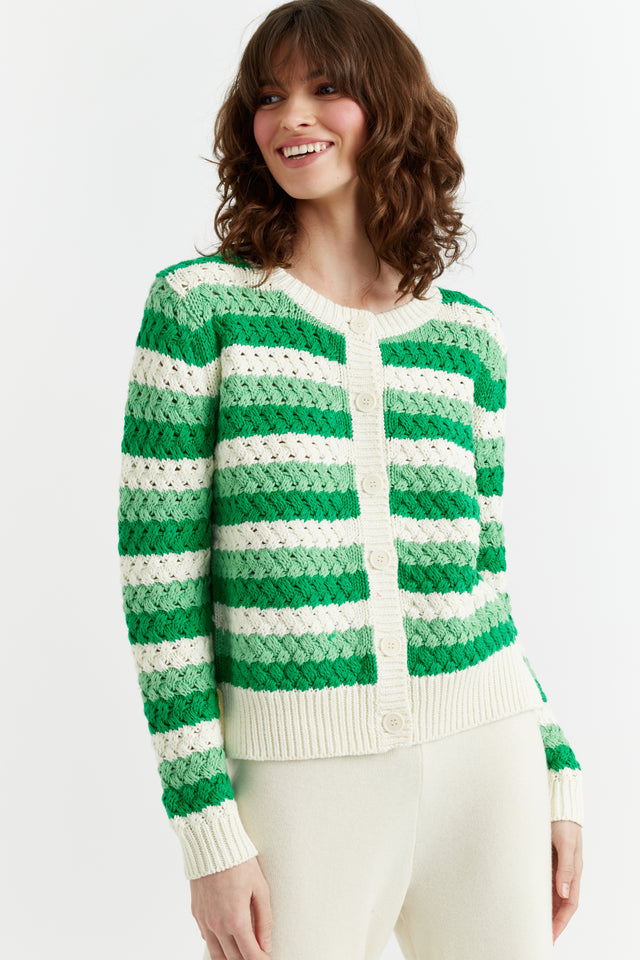 Green Cotton Crochet Cardigan image 1