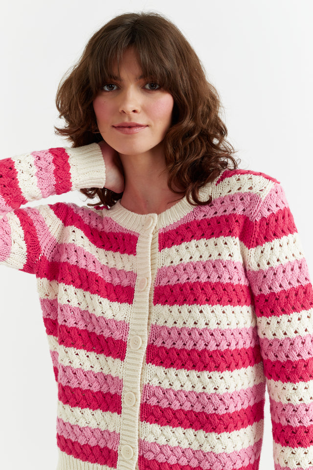 Pink Cotton Crochet Cardigan image 1