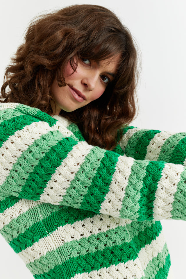 Green Cotton Crochet Sweater image 1