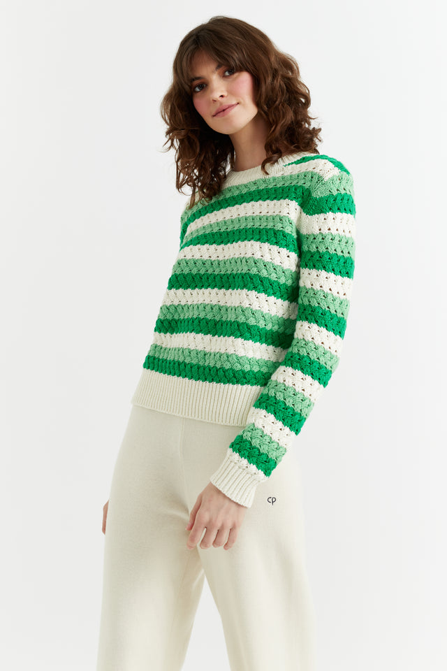 Green Cotton Crochet Sweater image 4