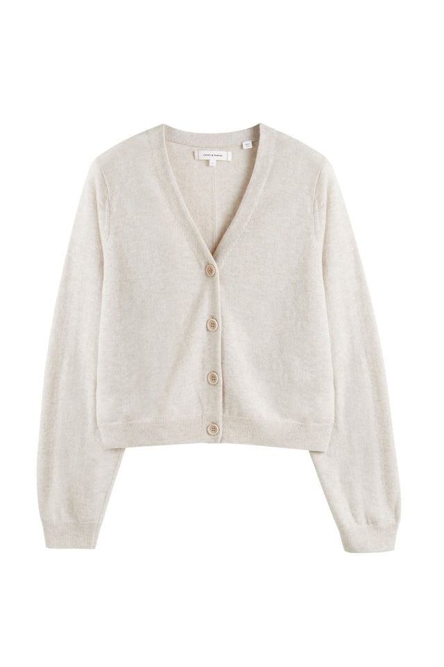 Light-Oatmeal Wool-Cashmere Cropped Cardigan image 2