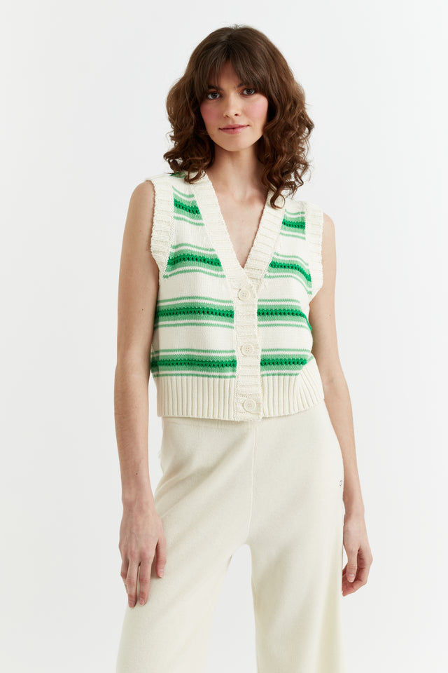 Green Cotton Crochet Vest image 1