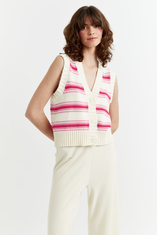Pink Cotton Crochet Vest image 1
