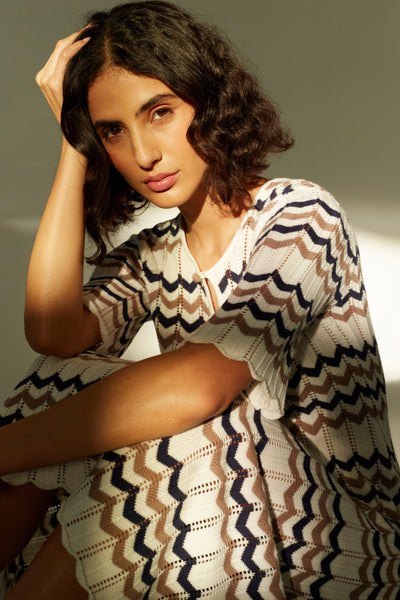 Navy Cotton Chevron Stitch Dress