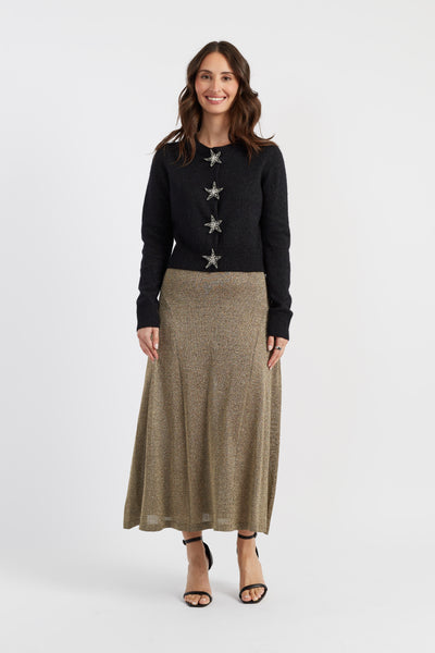 Black Wool-Cashmere Shooting Star Cardigan