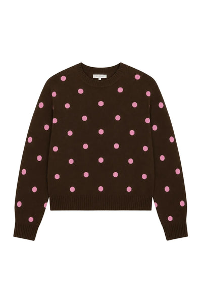 Chocolate Wool-Cashmere Polka Dot Sweater