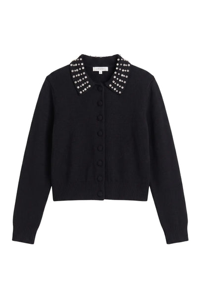 Black Wool-Cashmere Jewel-Neck Cardigan