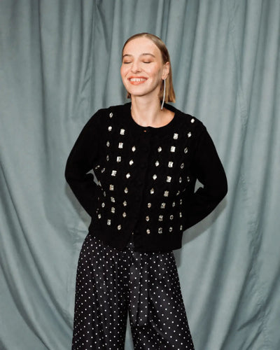 Black Pure Merino Jewelled Cable Cardigan