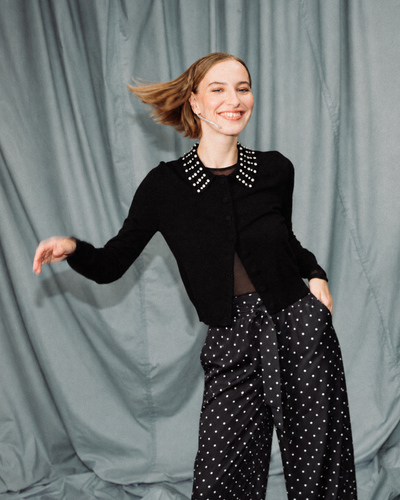 Black Wool-Cashmere Jewel-Neck Cardigan