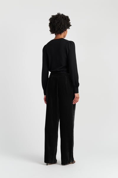 Black Viscose Velvet Trousers
