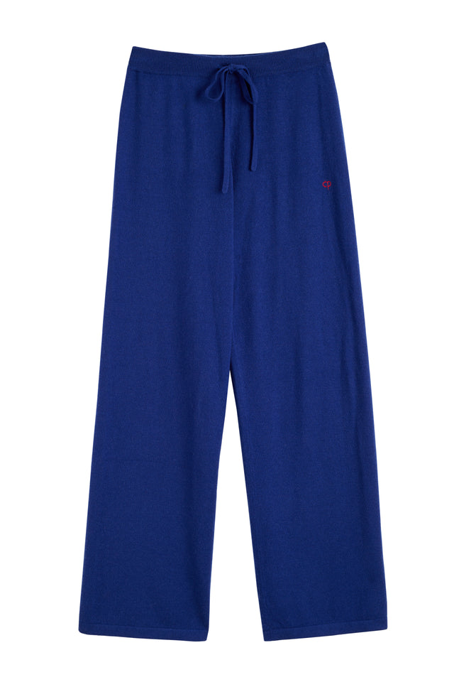 Blue Wool-Cashmere Snoopy Nautical Wide-Leg Track Pants image 4