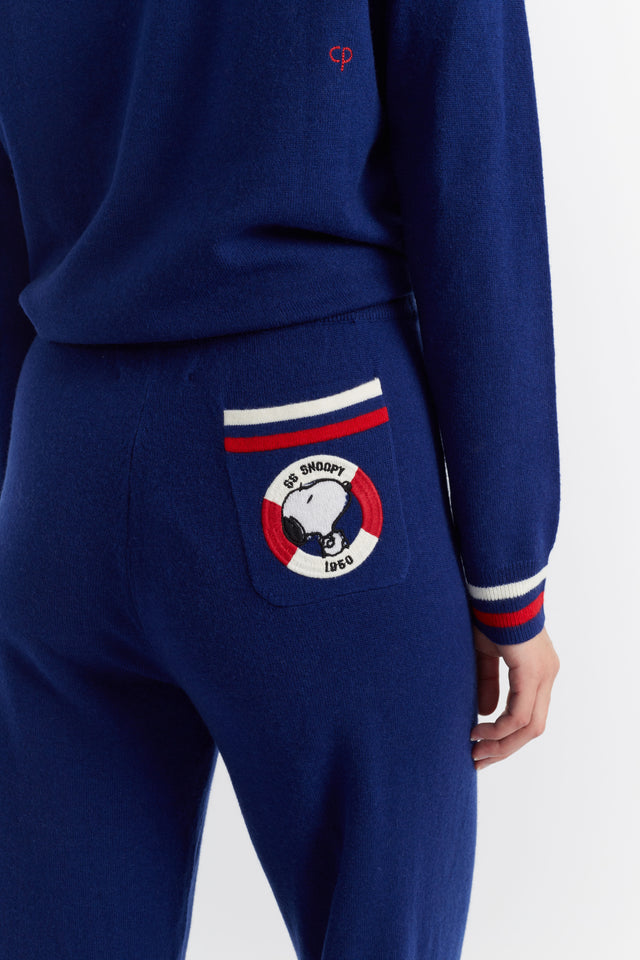 Blue Wool-Cashmere Snoopy Nautical Wide-Leg Track Pants image 2