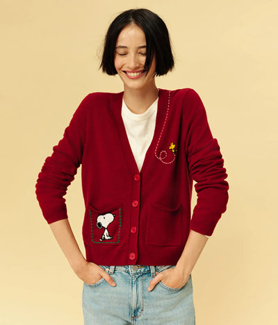 Cherry Wool-Cashmere Snoopy Pocket Cardigan