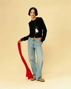 Black Wool-Cashmere Snoopy Peep Cardigan