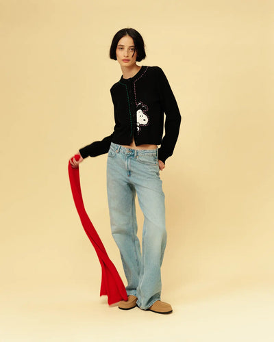 Black Wool-Cashmere Snoopy Peep Cardigan