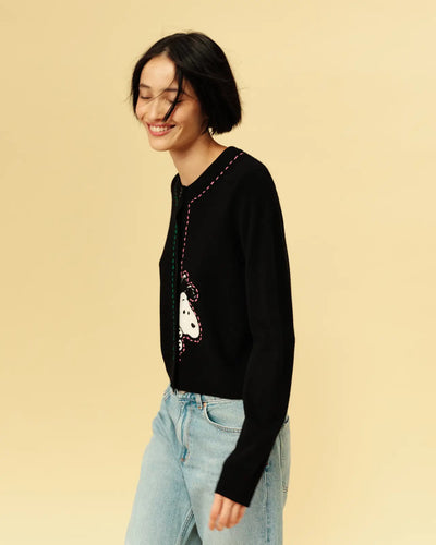 Black Wool-Cashmere Snoopy Peep Cardigan