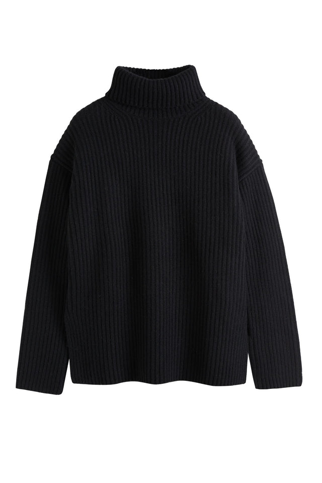 Black Rib-Knit Cashmere Rollneck Sweater image 2