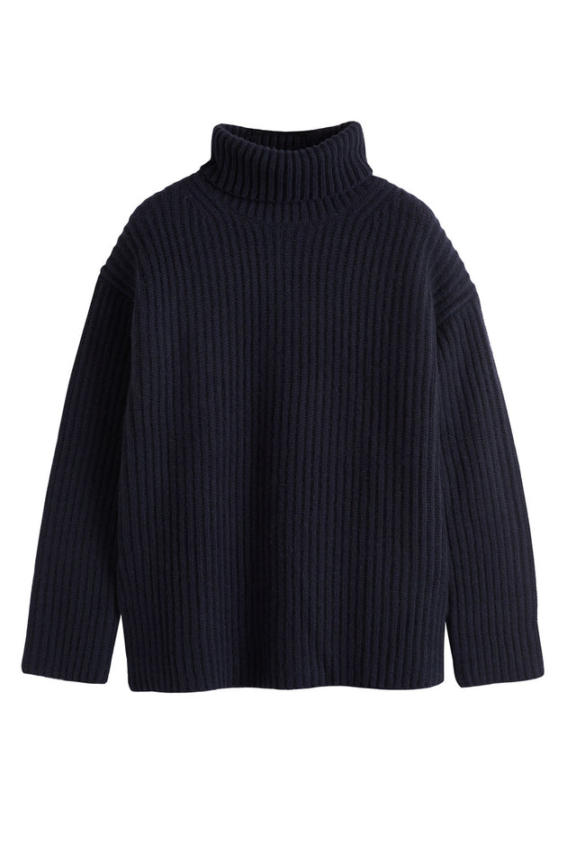Navy Rib-Knit Cashmere Rollneck Sweater image 2