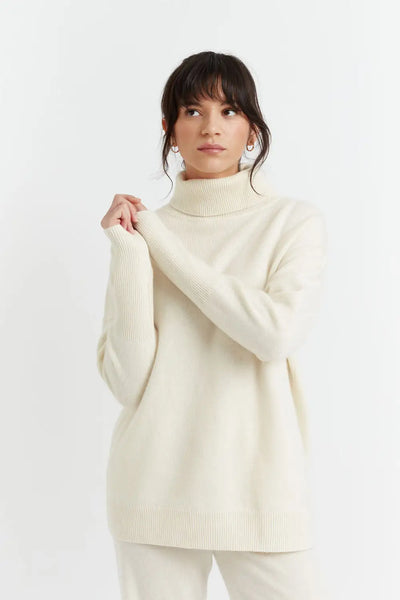 Cream Pure Cashmere Rollneck Sweater