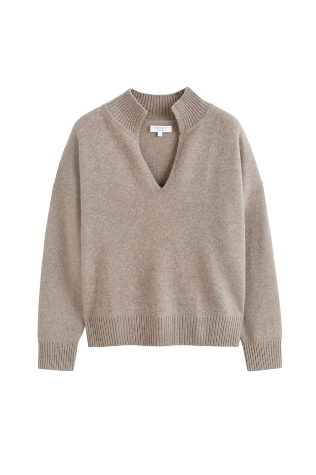 Soft-Truffle Cashmere V-Neck Funnel Sweater image 2