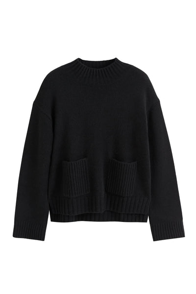 Black Pure Cashmere Patch Pocket Sweater
