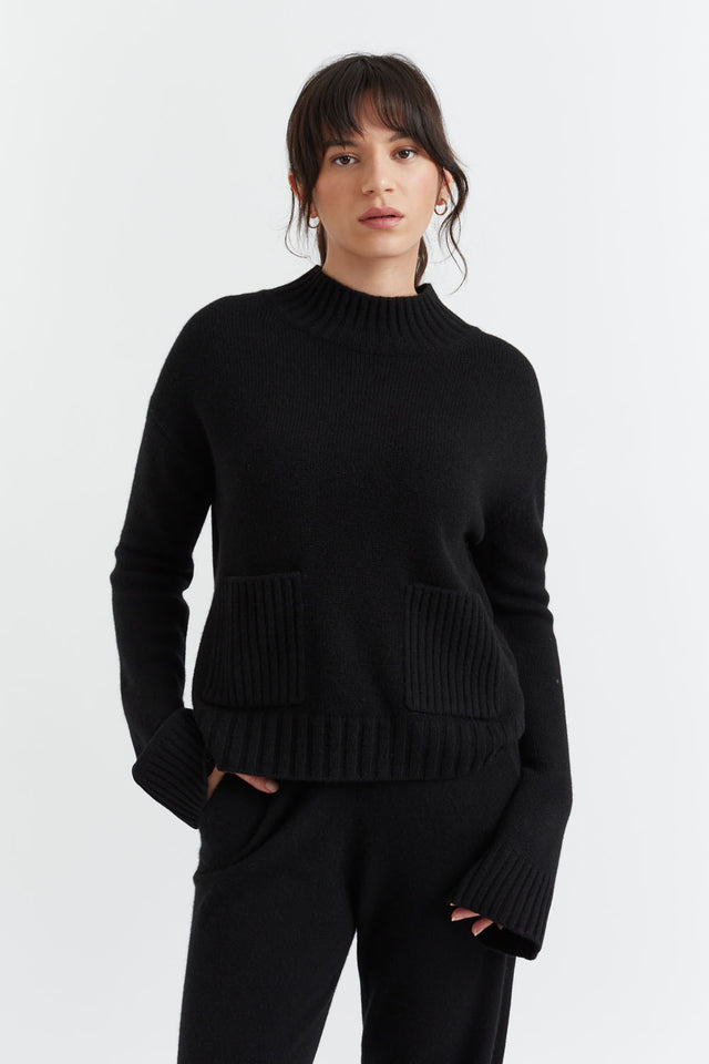 Black Cashmere Patch Pocket Sweater image 1