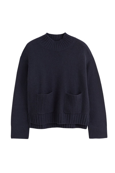 Navy Pure Cashmere Patch Pocket Sweater