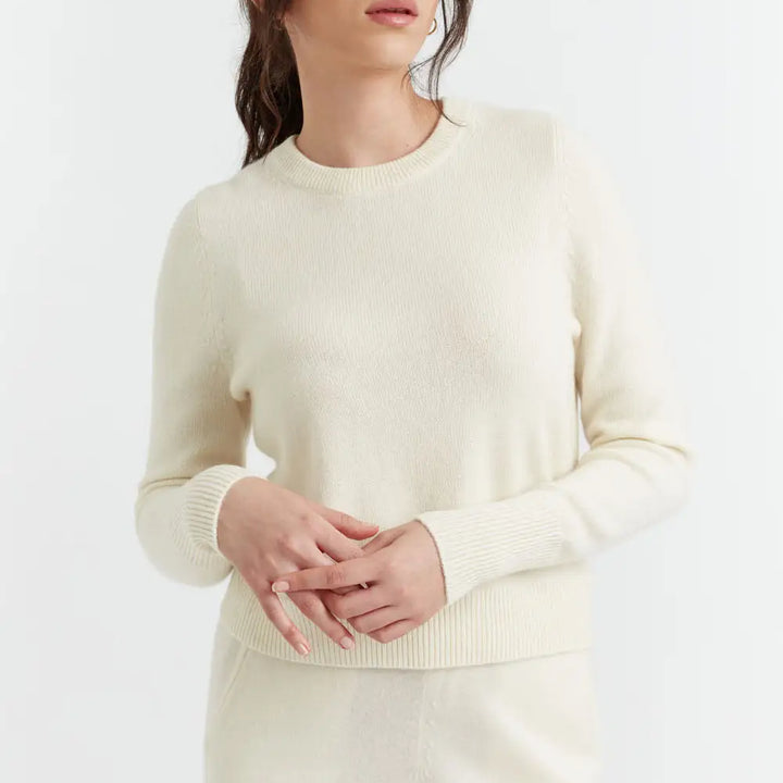 Cream Pure Cashmere Cropped Sweater - Chinti & Parker UK