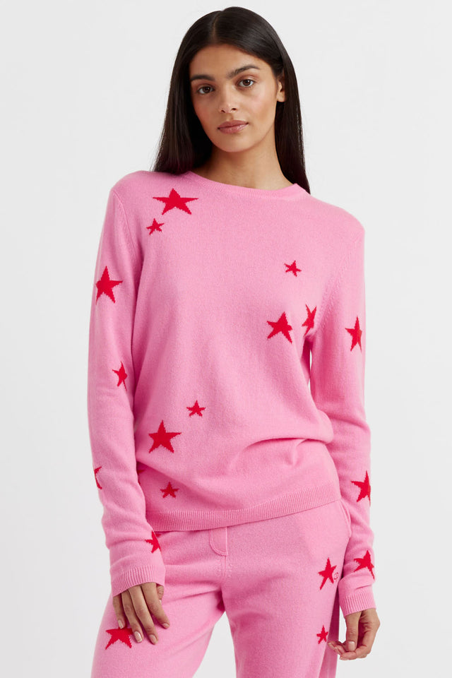 Flamingo-Pink Wool-Cashmere Star Sweater image 1