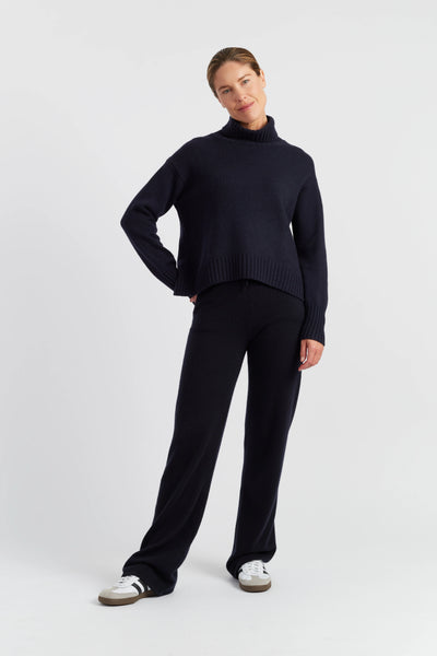 Navy Pure Cashmere Relaxed Rollneck Sweater