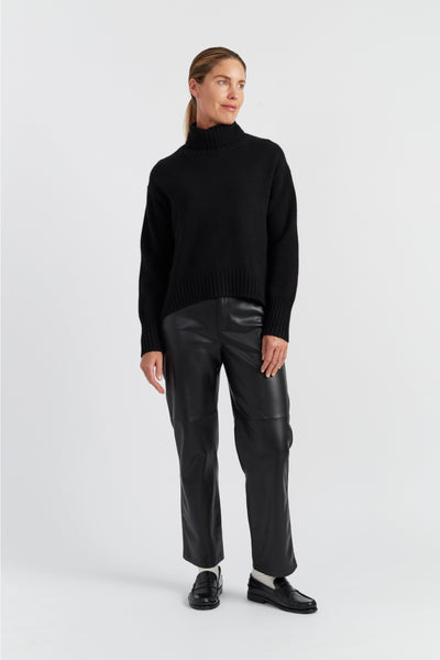 Black Pure Cashmere Relaxed Rollneck Sweater
