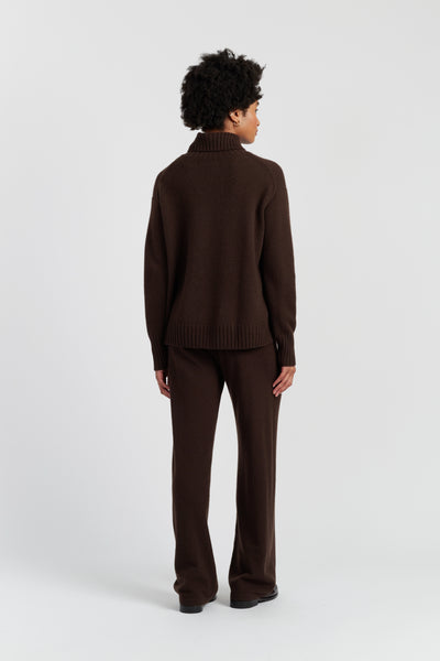 Chocolate Pure Cashmere Relaxed Rollneck Sweater