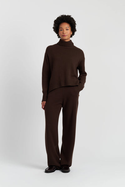 Chocolate Pure Cashmere Relaxed Rollneck Sweater