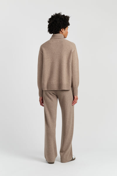 Warm-Oatmeal Pure Cashmere Relaxed Rollneck Sweater