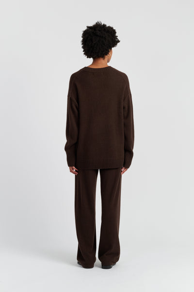 Chocolate Pure Cashmere Crew Neck Sweater
