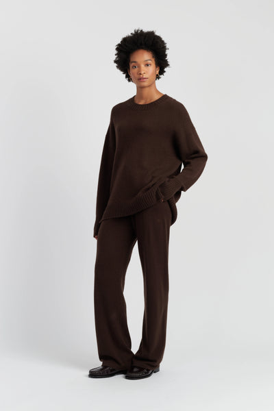 Chocolate Pure Cashmere Crew Neck Sweater