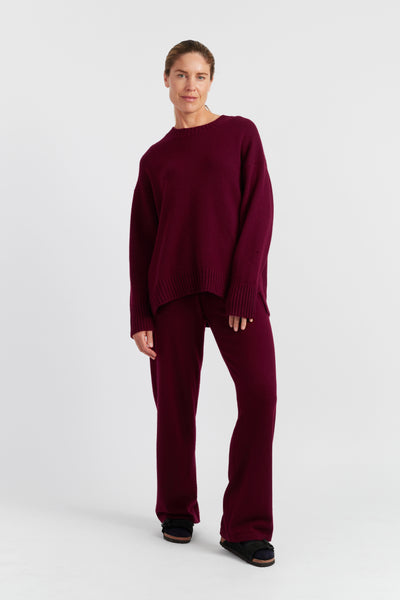 Claret Pure Cashmere Crew Neck Sweater
