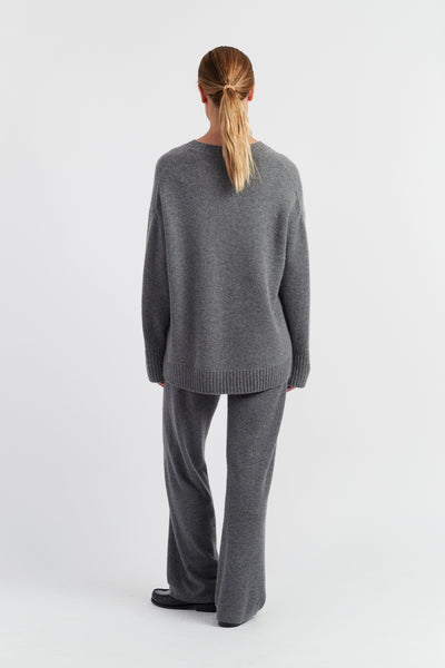 Grey-Melange Pure Cashmere Crew Neck Sweater