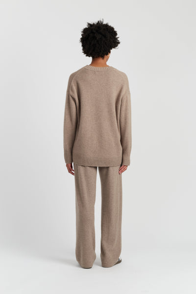 Warm-Oatmeal Pure Cashmere Crew Neck Sweater