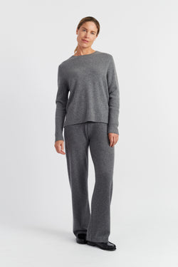 Grey-Melange Pure Cashmere Wide-Leg Track Pants