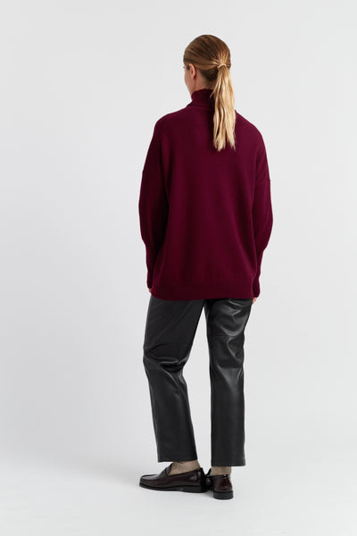 Claret Pure Cashmere Rollneck Sweater