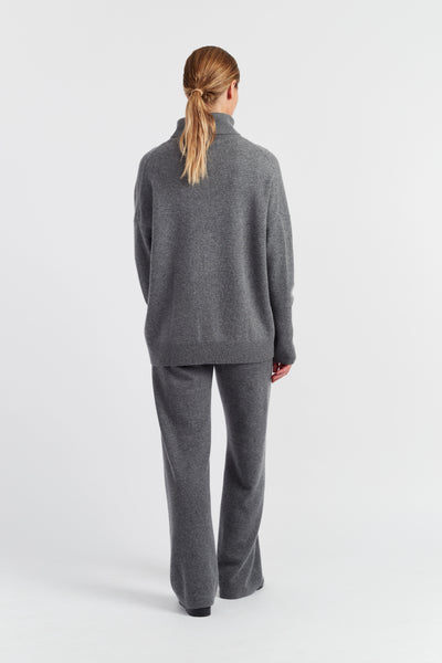 Grey-Melange Pure Cashmere Rollneck Sweater