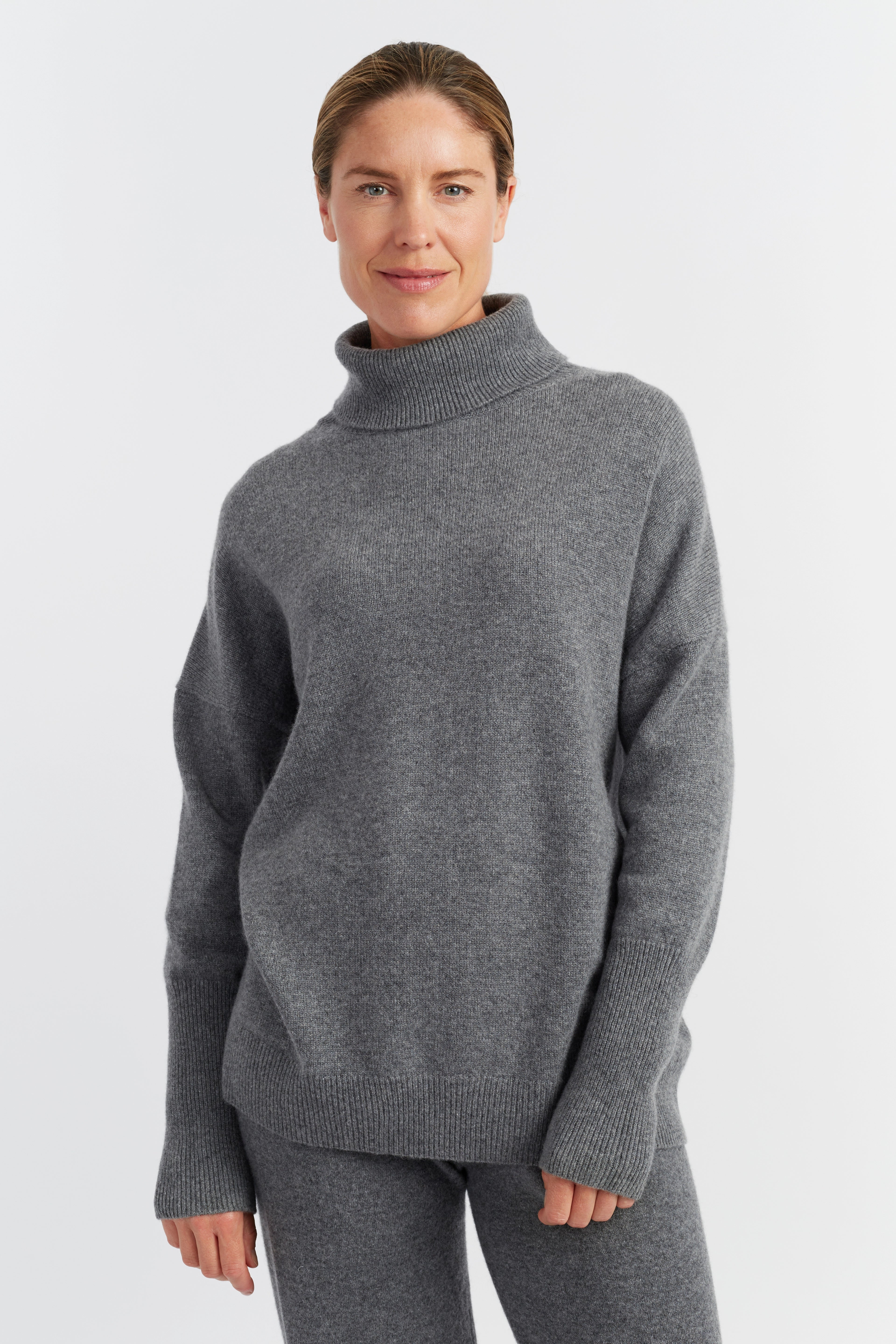 Mid-Grey Pure Cashmere Rollneck Sweater Chinti Parker UK